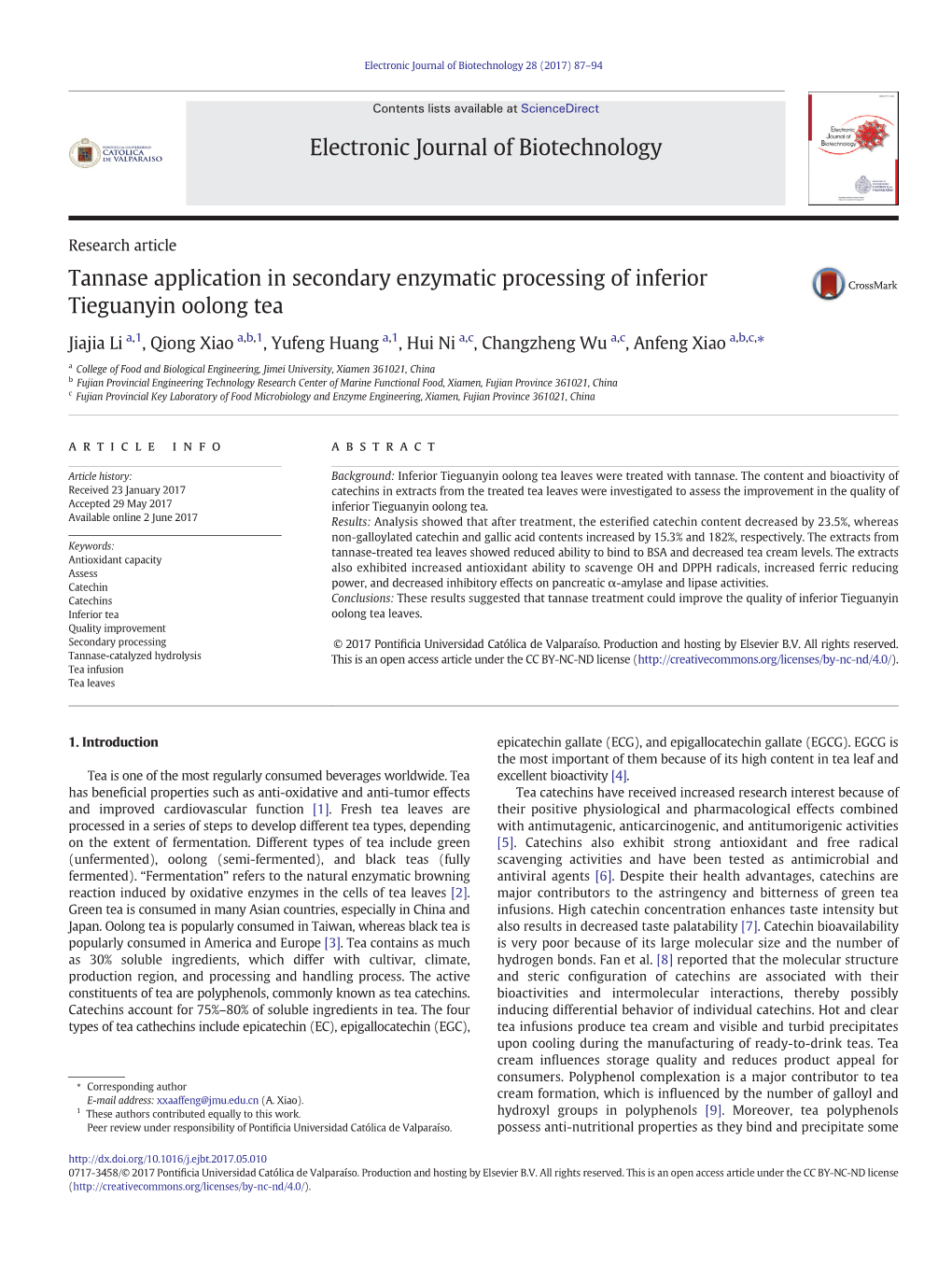 Tannase Application in Secondary Enzymatic Processing of Inferior Tieguanyin Oolong Tea