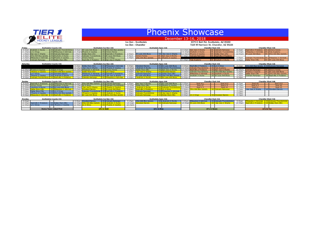 14U Showcase Schedules ALL 2019-20