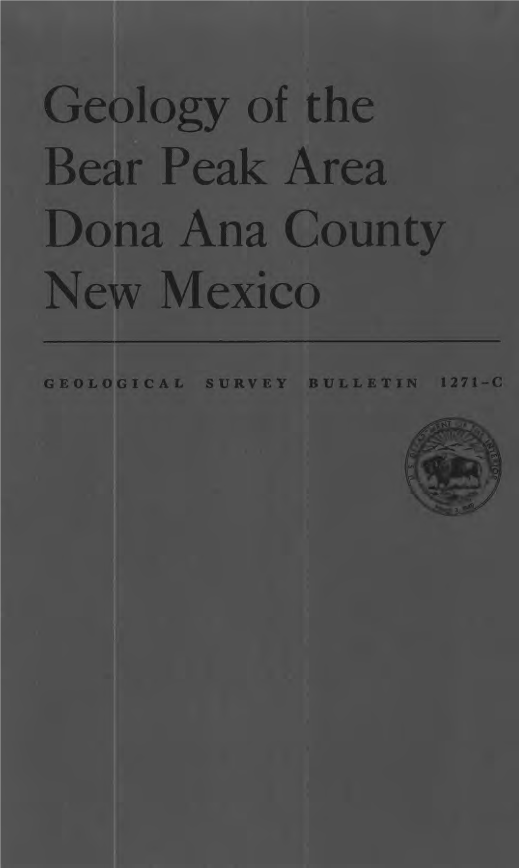 Geology of the Bear Peak Area Dona Ana County New Mexico