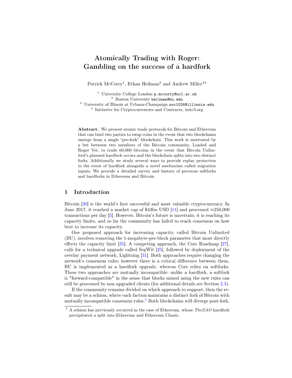 Atomically Trading with Roger: Gambling on the Success of a Hardfork