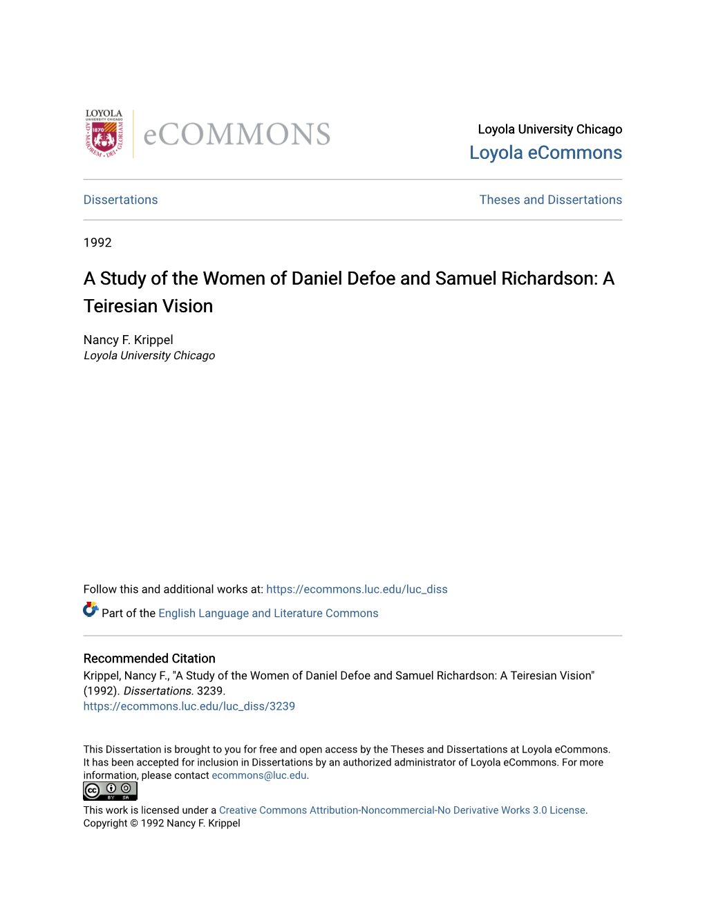 A Study of the Women of Daniel Defoe and Samuel Richardson: a Teiresian Vision