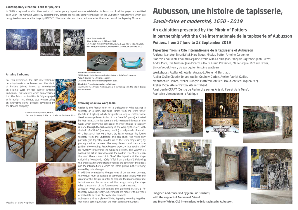 Aubusson, Une Histoire De Tapisserie, Recognized As a Cultural Heritage by UNESCO