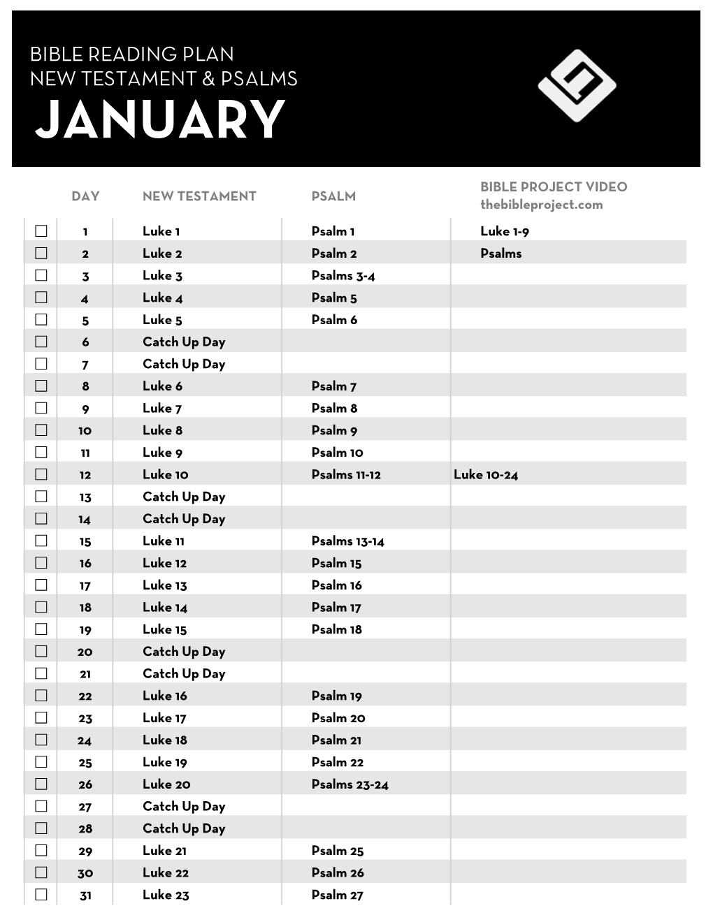 Bible Reading Plan New Testament & Psalms