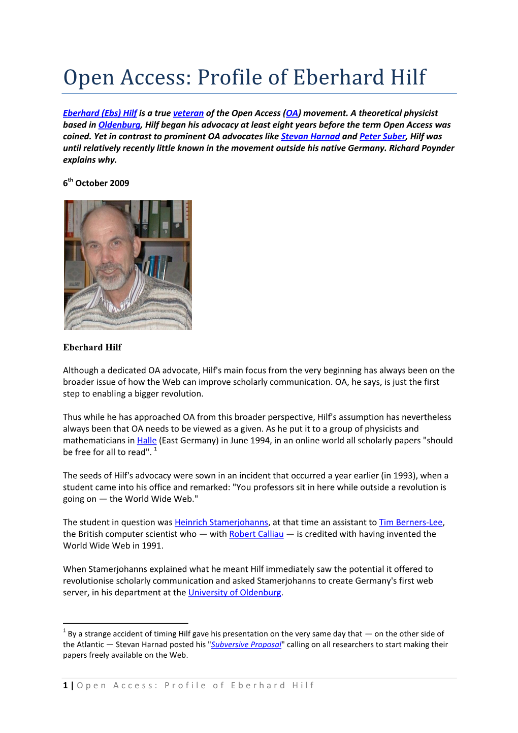 Open Access: Profile of Eberhard Hilf