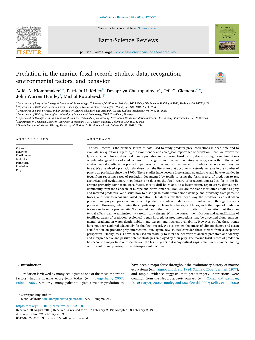 Predation in the Marine Fossil Record Studies, Data, Recognition