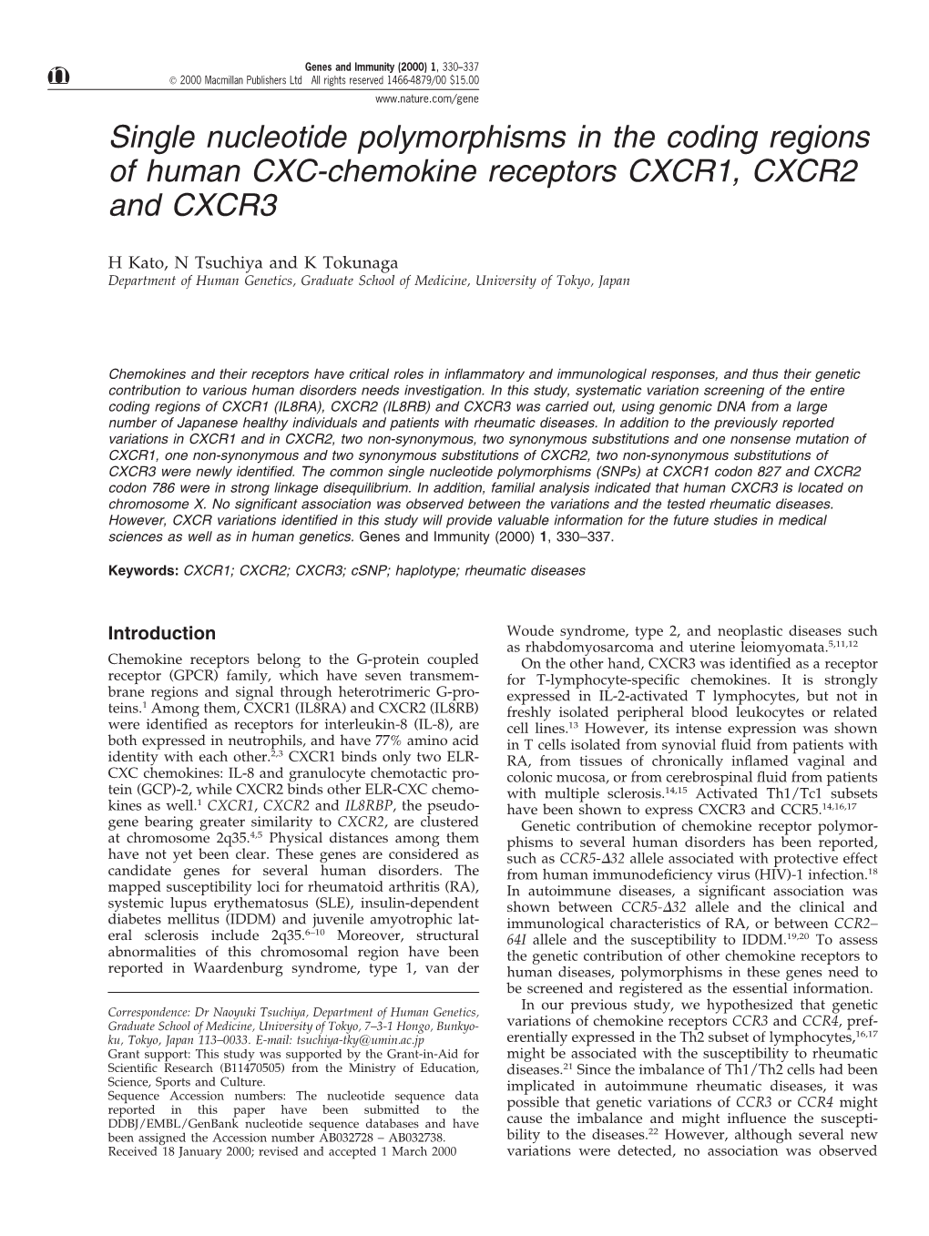 Single Nucleotide Polymorphisms in the Coding Regions of Human CXC-Chemokine Receptors CXCR1, CXCR2 and CXCR3