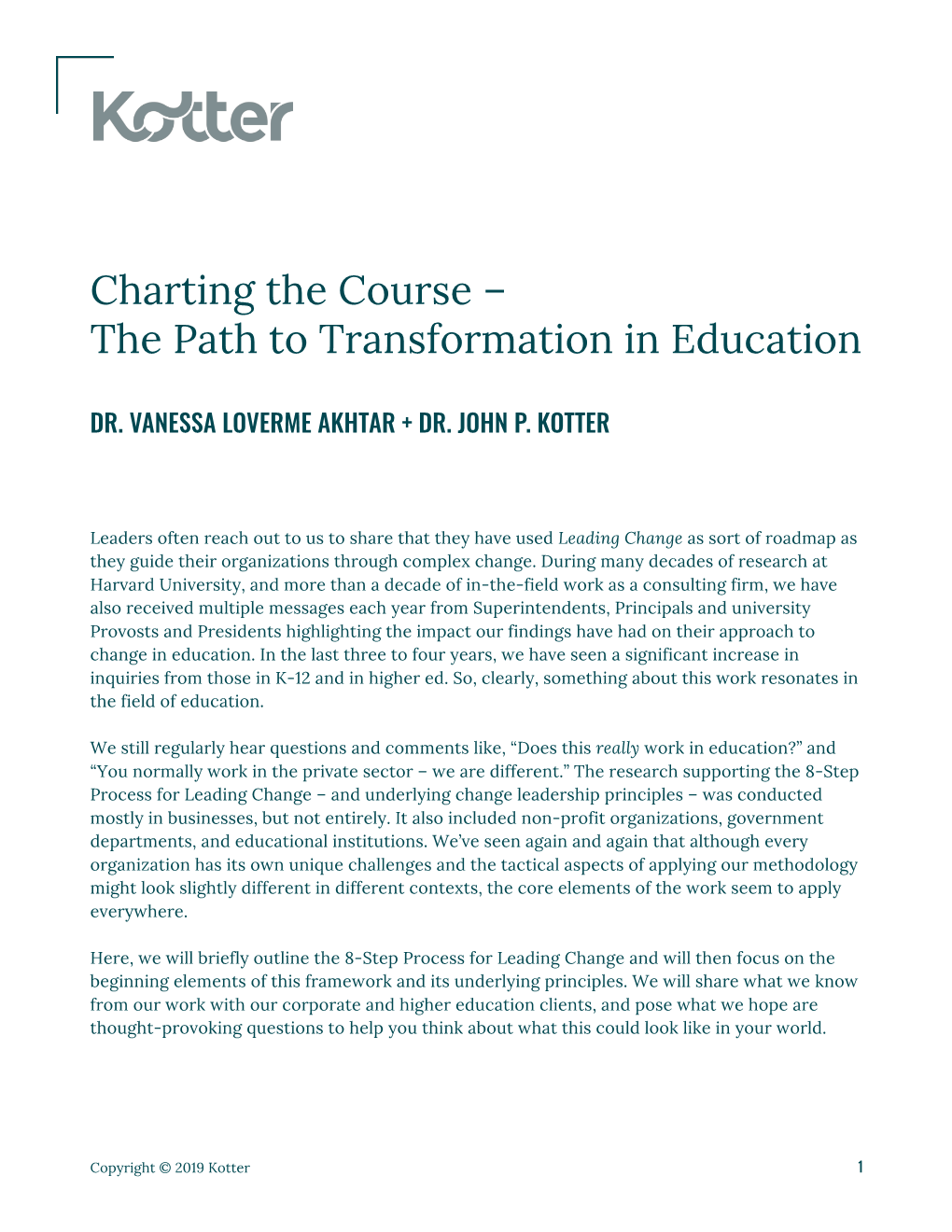 Charting the Course – the Path to Transformation in Education