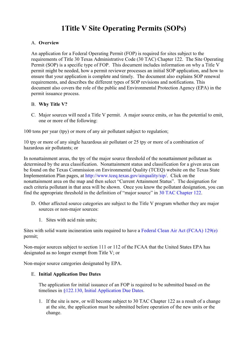 Site Operating Permits (Sops)