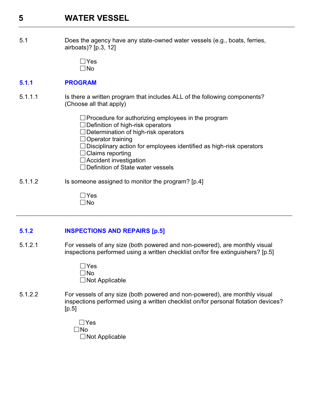 5.1 Does the Agency Have Any Stateowned Water Vessels (E.G., Boats, Ferries s1