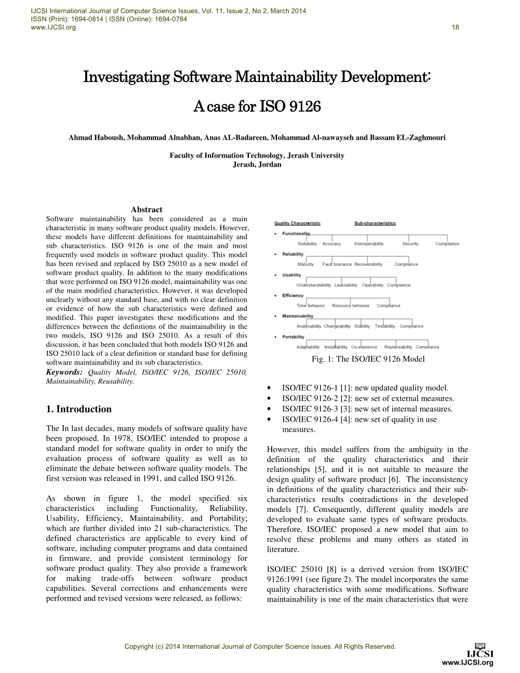 Investigating Software Maintainability Development: a Case for ISO 9126