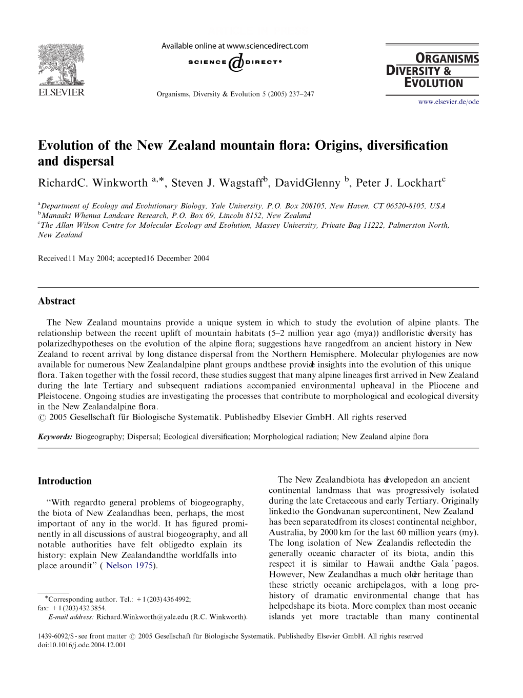 Evolution of the New Zealand Mountain Flora