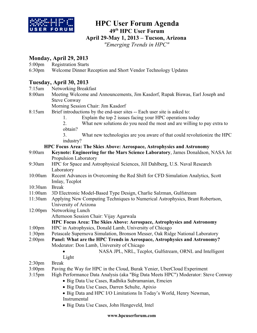 Agenda 29Th HPC User Forum