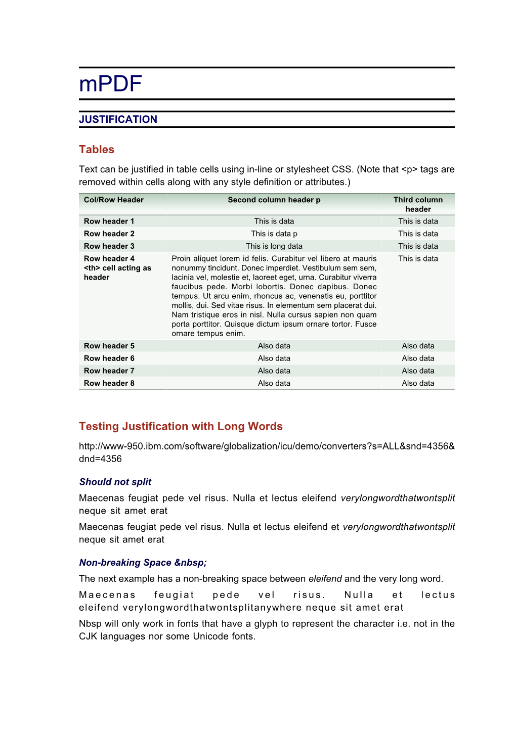 Tables Testing Justification with Long Words