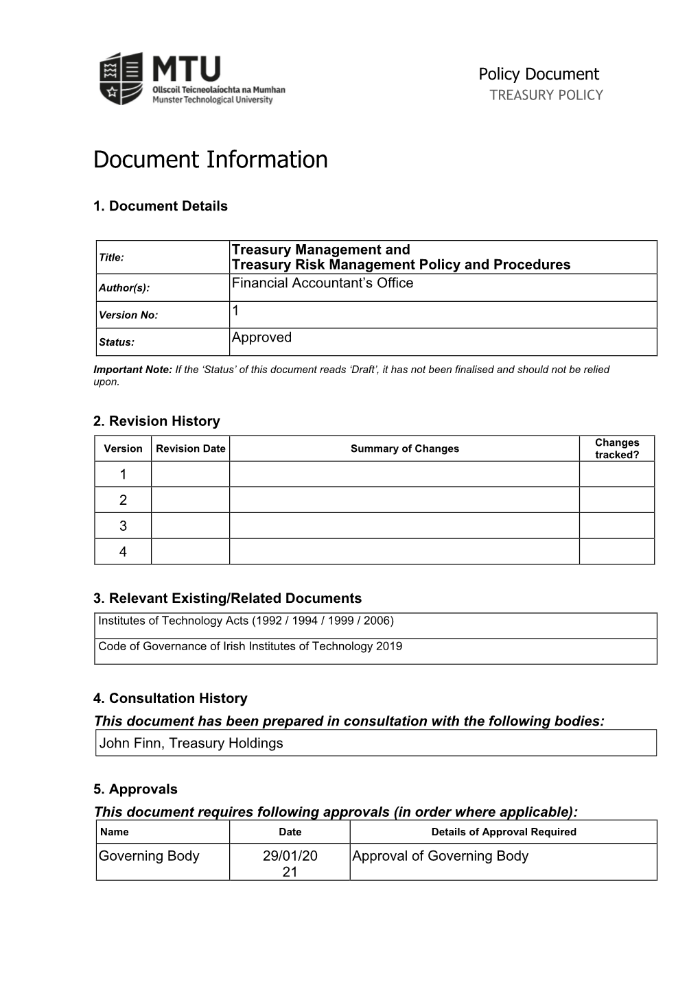 Section 04 - Treasury Policy V1.1 (Jan 2021) 1