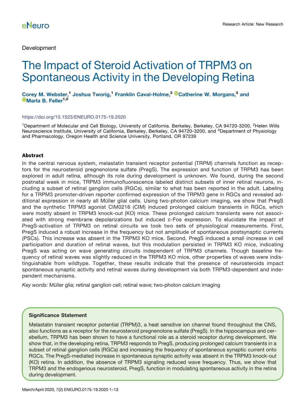 The Impact of Steroid Activation of TRPM3 on Spontaneous Activity in the Developing Retina