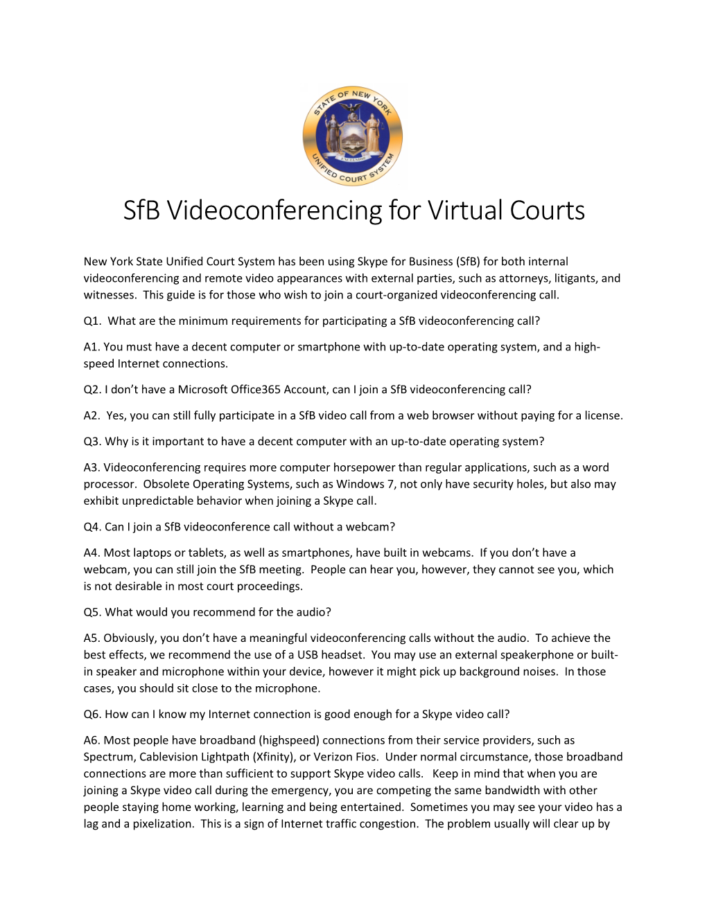 Sfb Videoconferencing for Virtual Courts