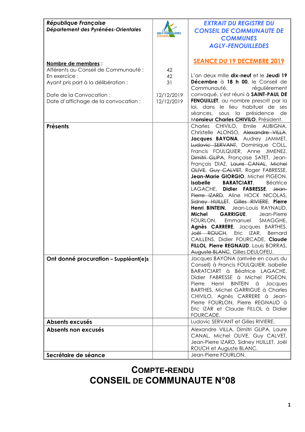 Conseil Communautaire N°08/2019