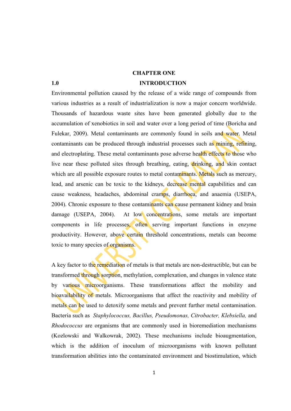 CHAPTER ONE 1.0 INTRODUCTION Environmental Pollution Caused By