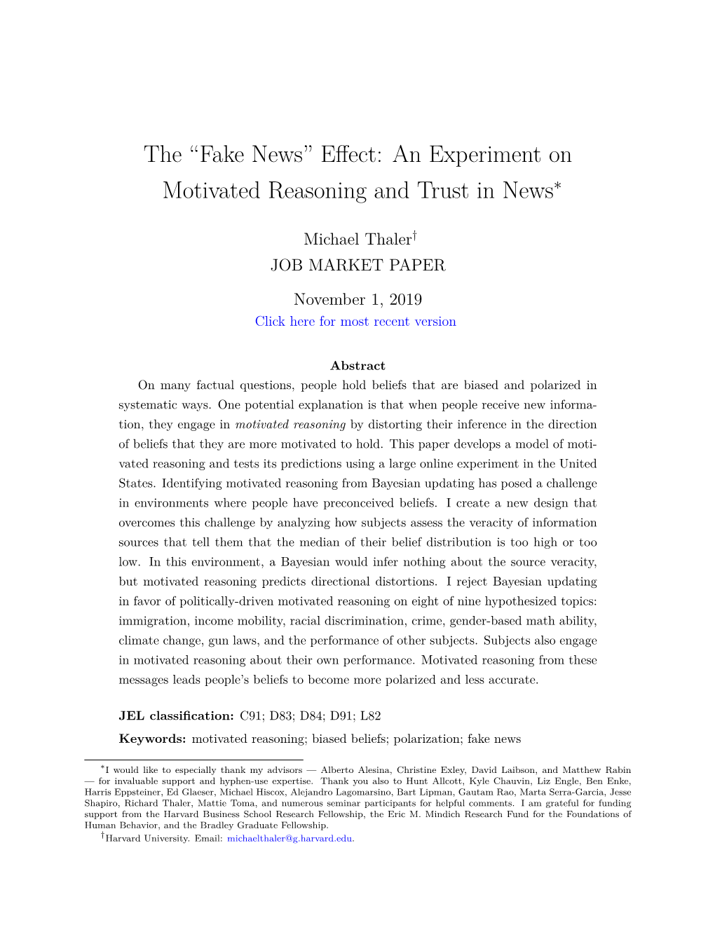 The “Fake News” Effect: an Experiment on Motivated Reasoning and Trust in News