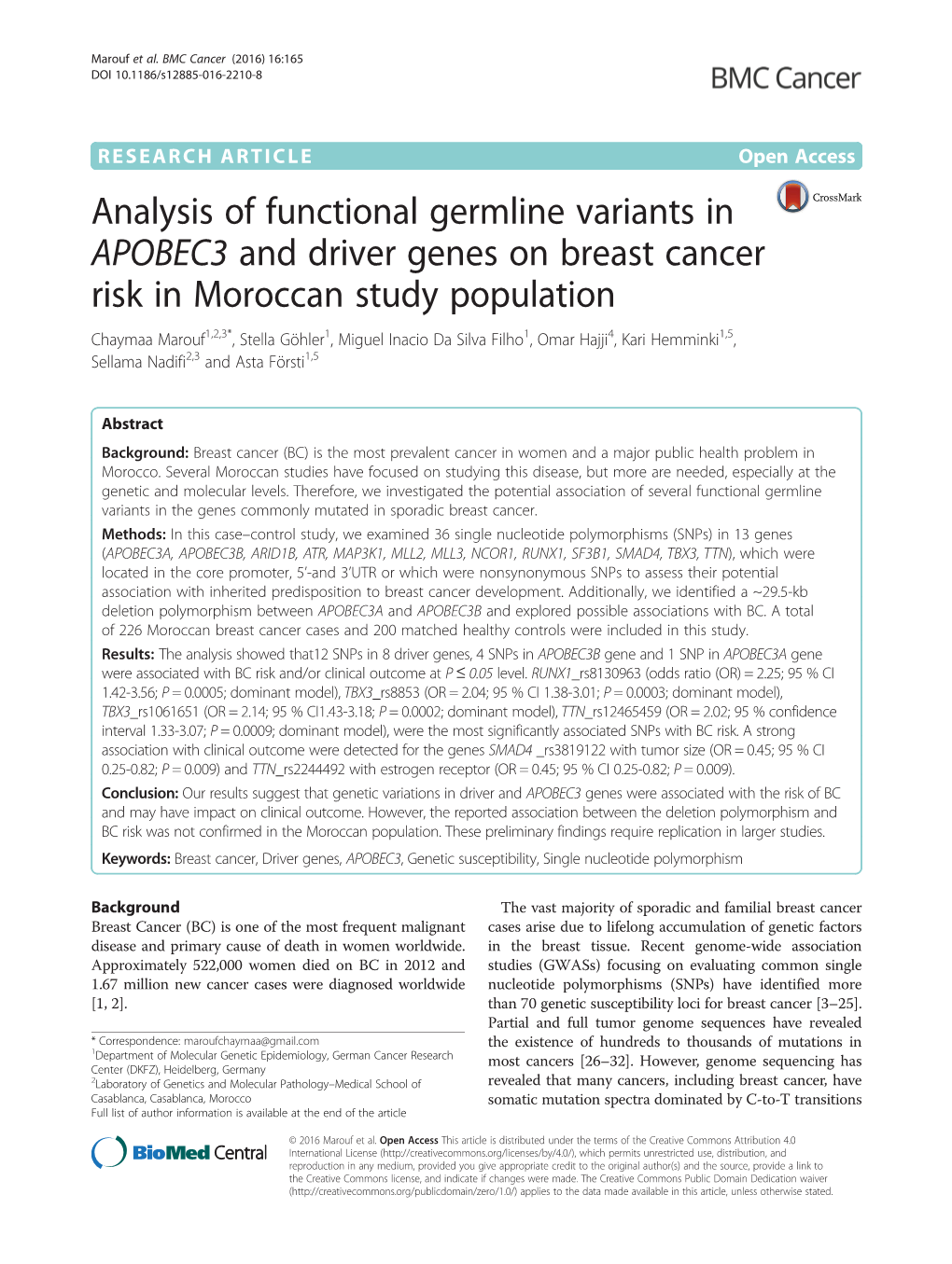 Analysis of Functional Germline Variants in APOBEC3 and Driver