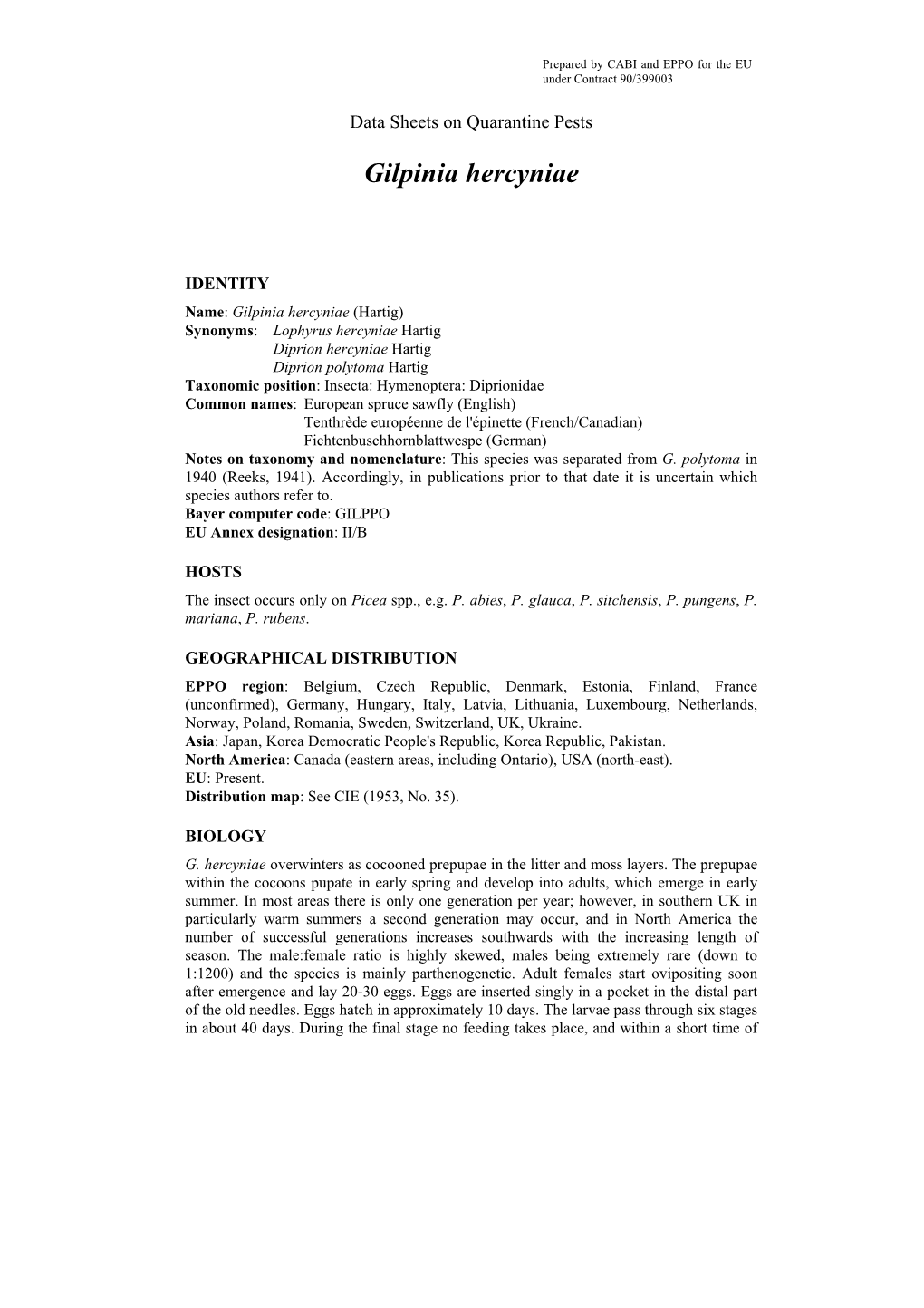 Data Sheet on Gilpinia Hercyniae