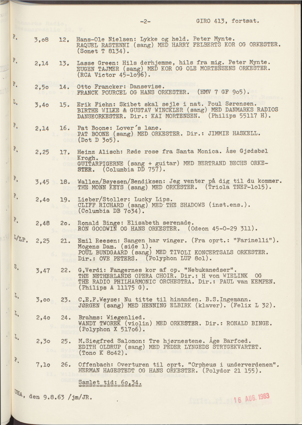 ^ 3,O8 12. Hans-Ole Nielsen: Lykke Og Held. Peter Mynte. RAQUEL RASTENNI (Sang) MED HARRY FELBERTS KOR OG ORKESTER, (Sonet T 8134)