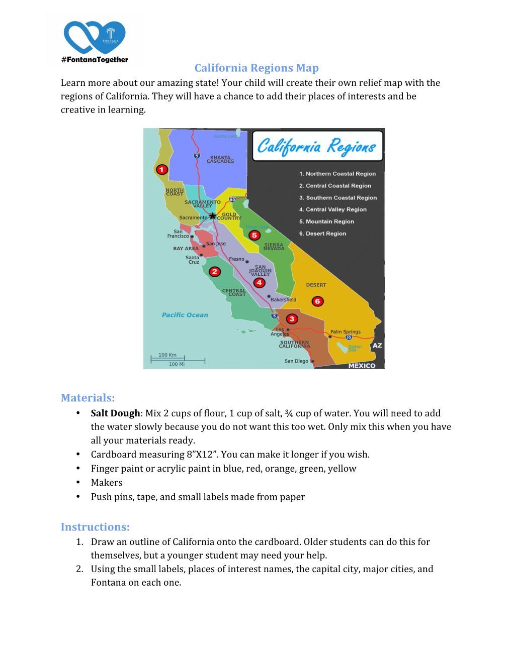 California Regions Map Materials: Instructions