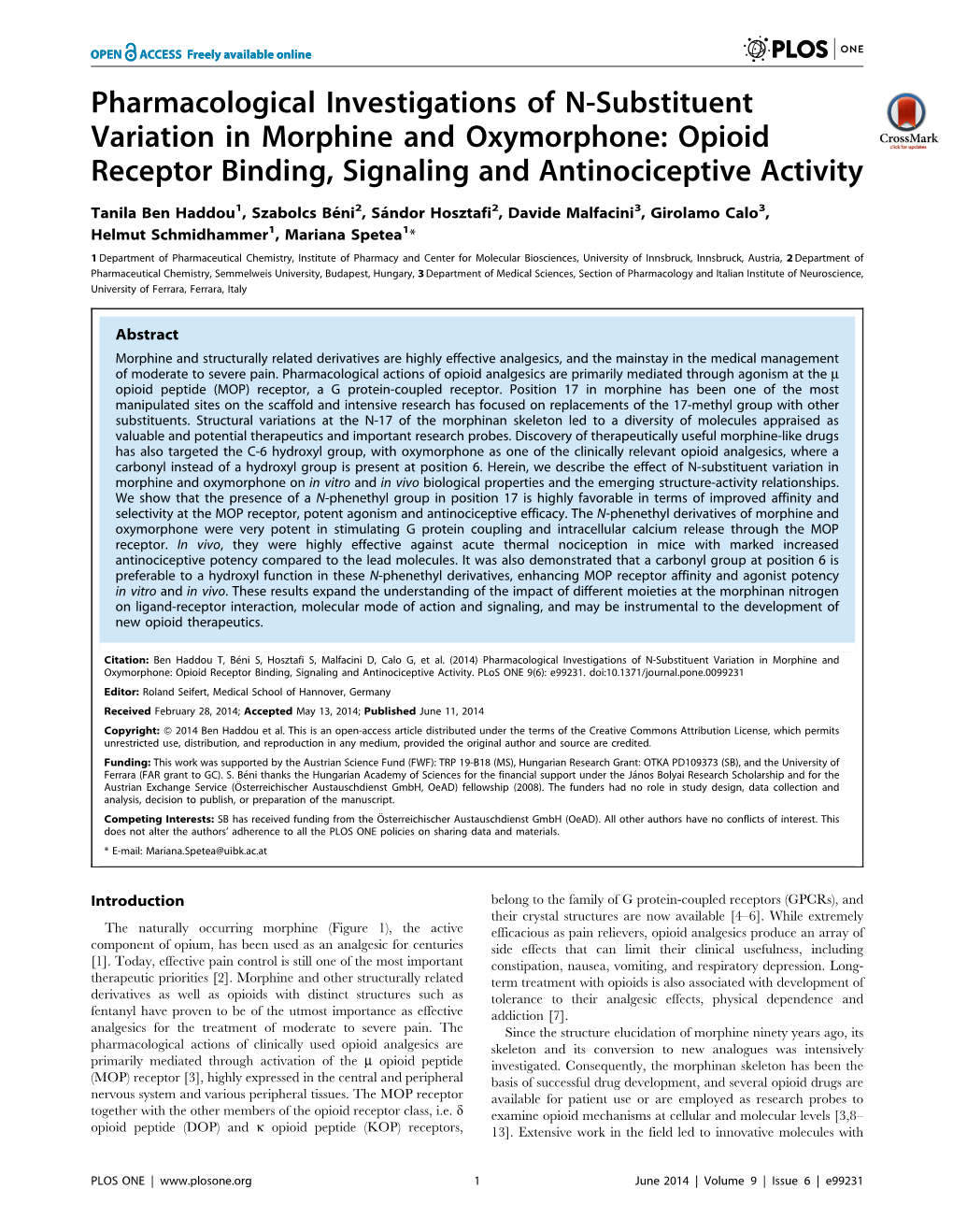 Opioid Receptor Binding, Signaling and Antinociceptive Activity