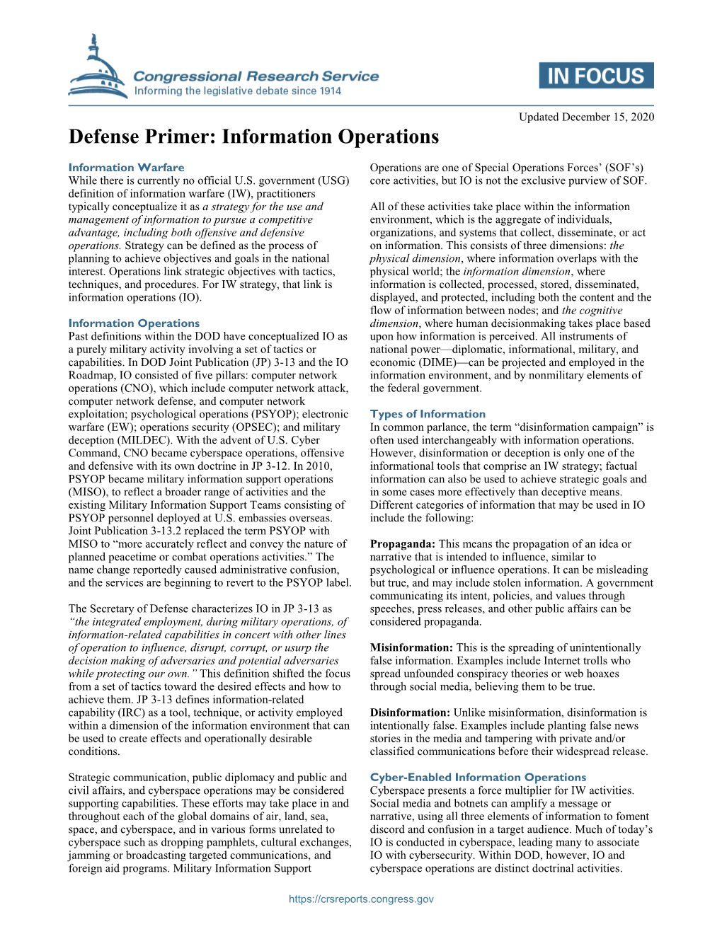 Defense Primer: Information Operations