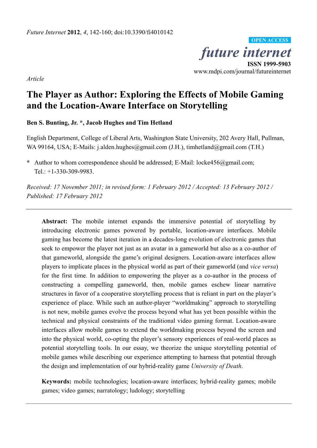 Exploring the Effects of Mobile Gaming and the Location-Aware Interface on Storytelling