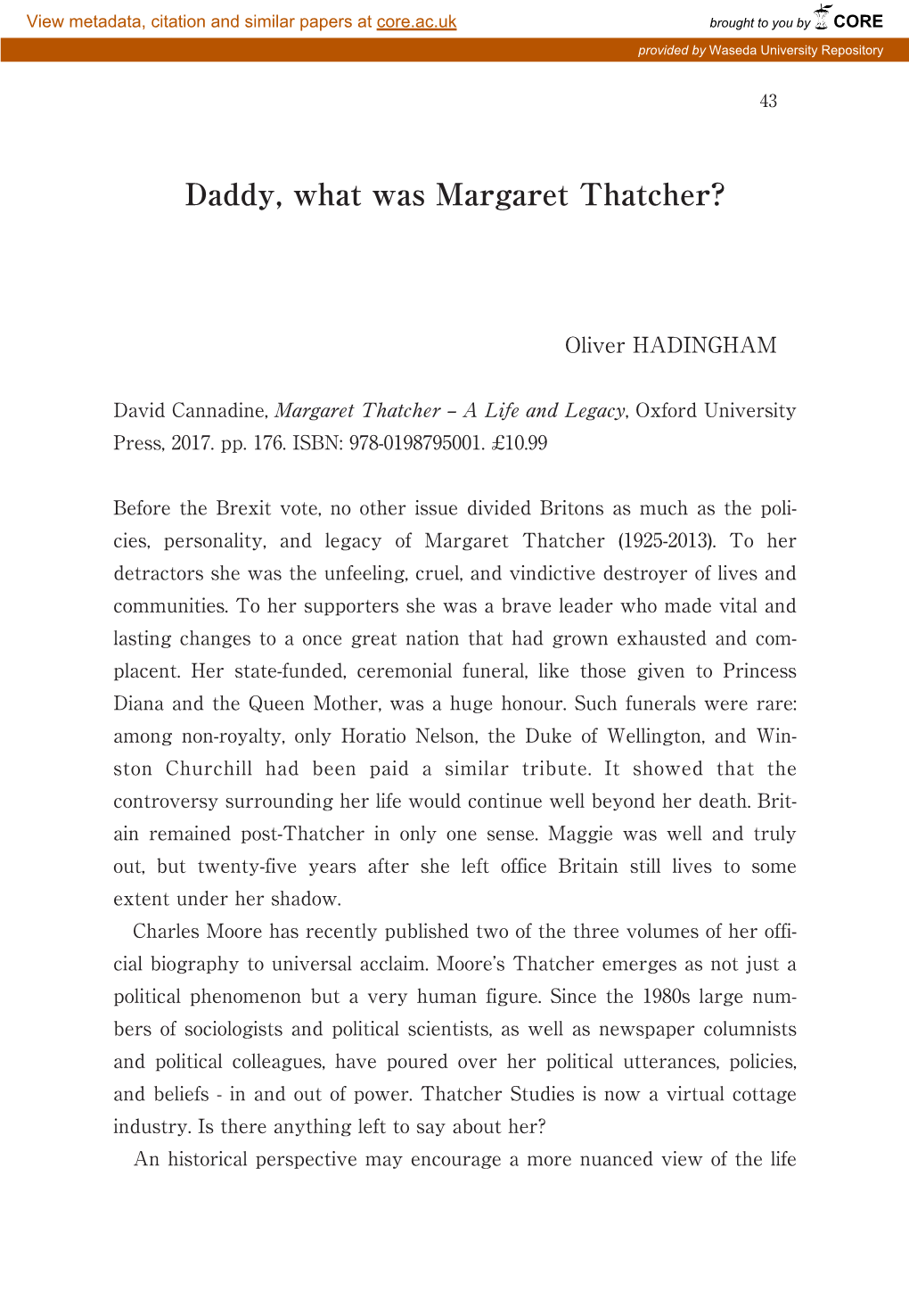 Daddy, What Was Margaret Thatcher? 43