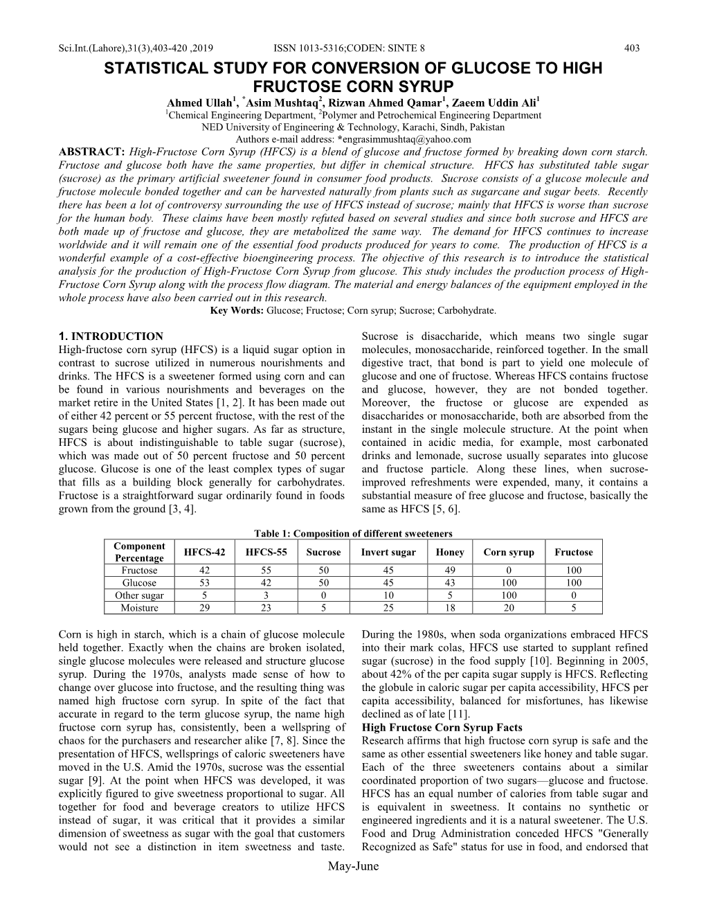 Statistical Study for Conversion of Glucose To