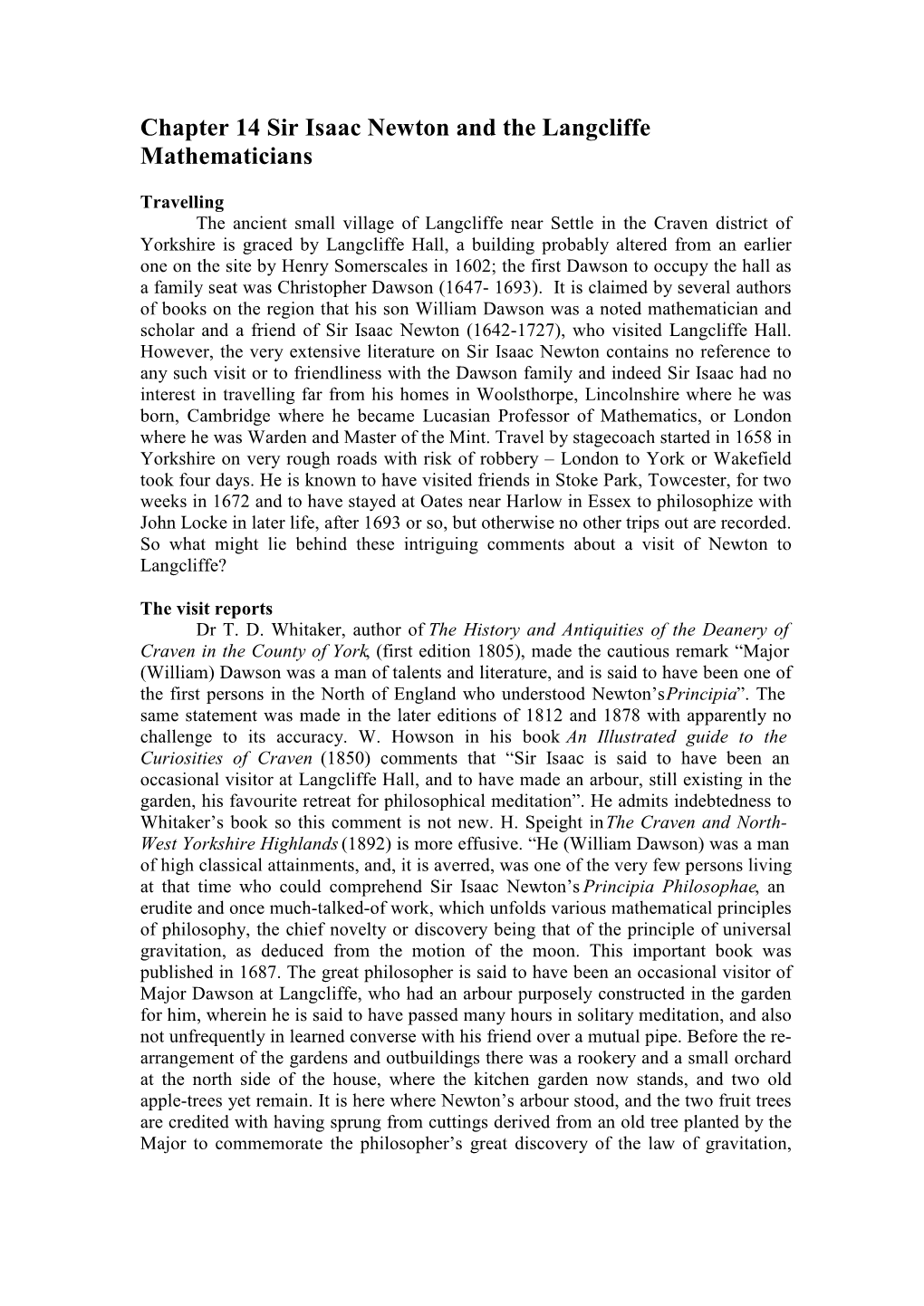 Chapter 14 Sir Isaac Newton and the Langcliffe Mathematicians