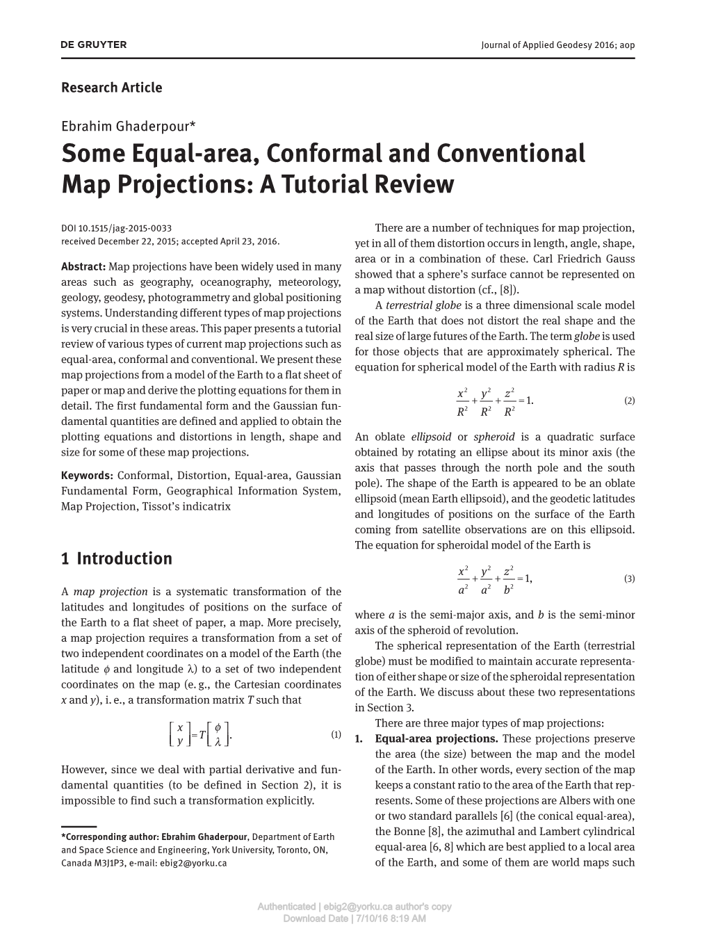 Some Equal-Area, Conformal and Conventional Map Projections: a Tutorial Review