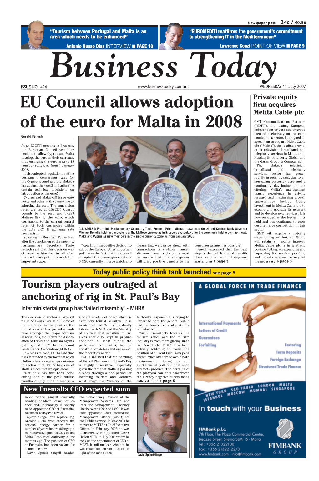 EU Council Allows Adoption of the Euro for Malta in 2008 GMT
