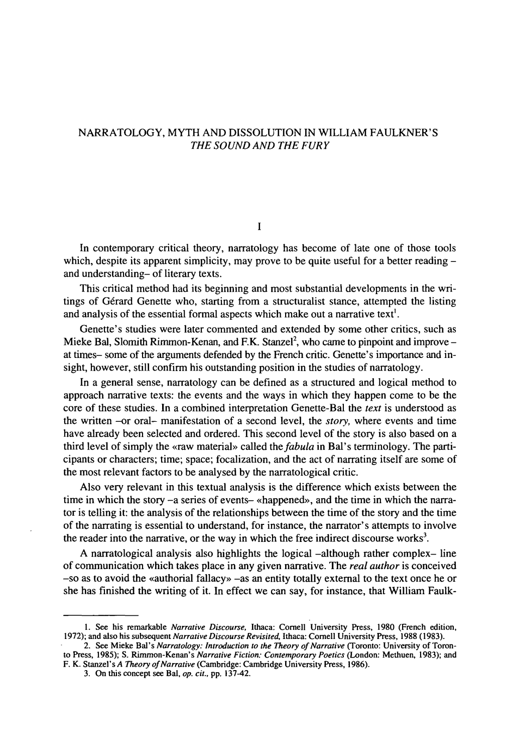 Narratology, Myth and Dissolution in William Faulkner's the Sound and the Fury