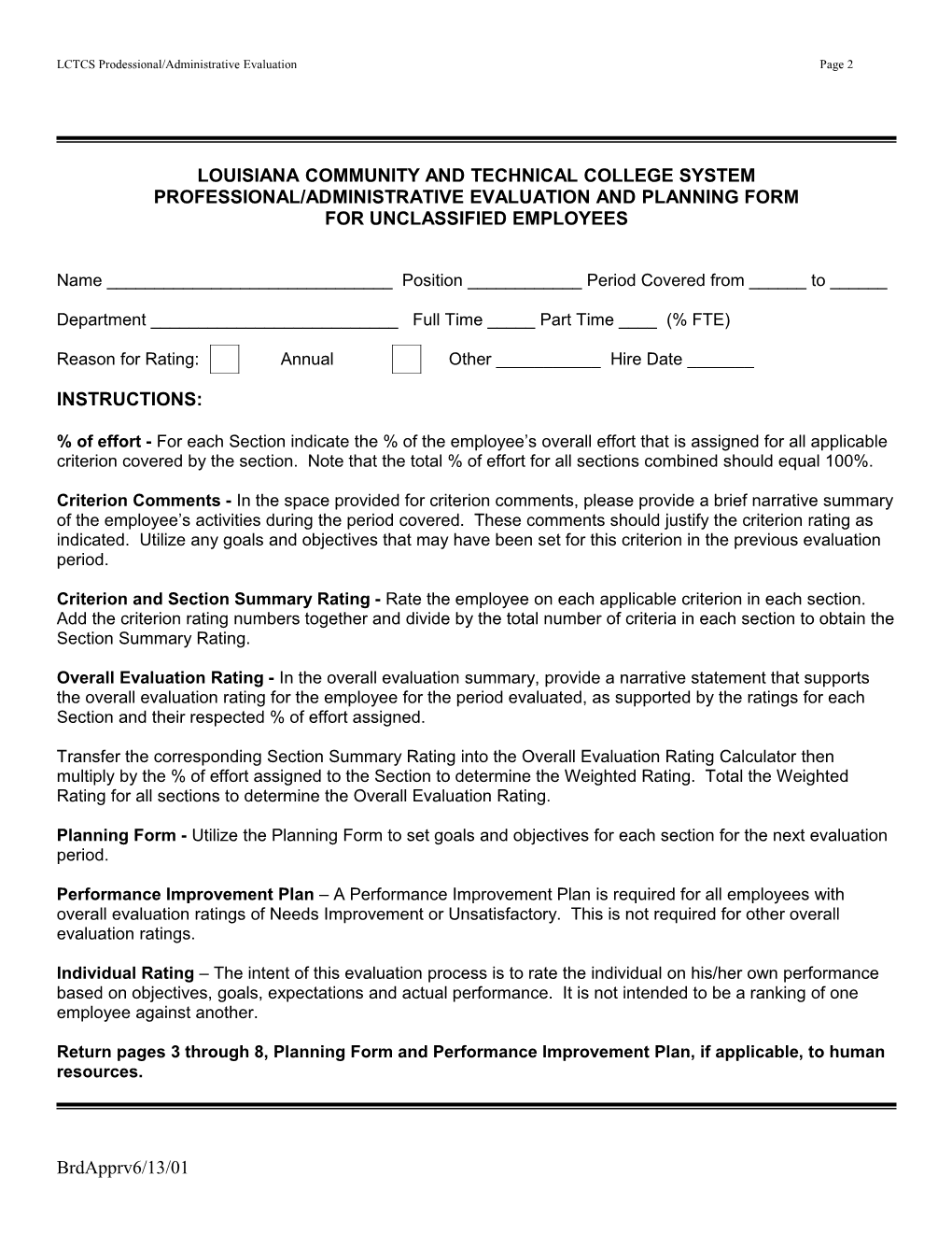 Faculty Appraisal and Planning Form