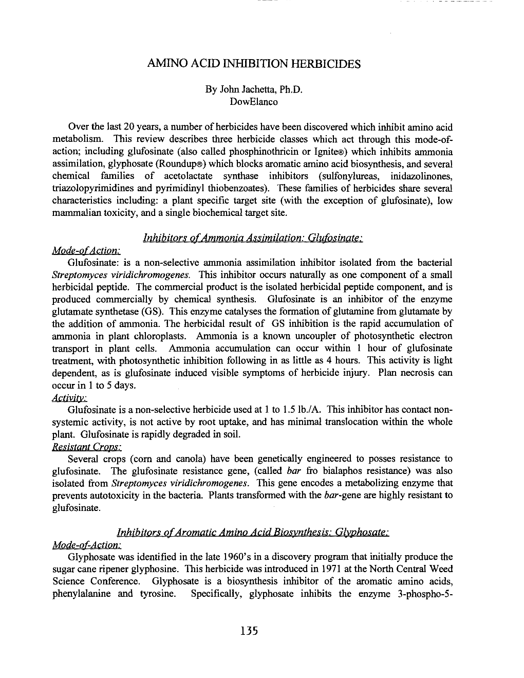 Amino Acid Inhibition Herbicides