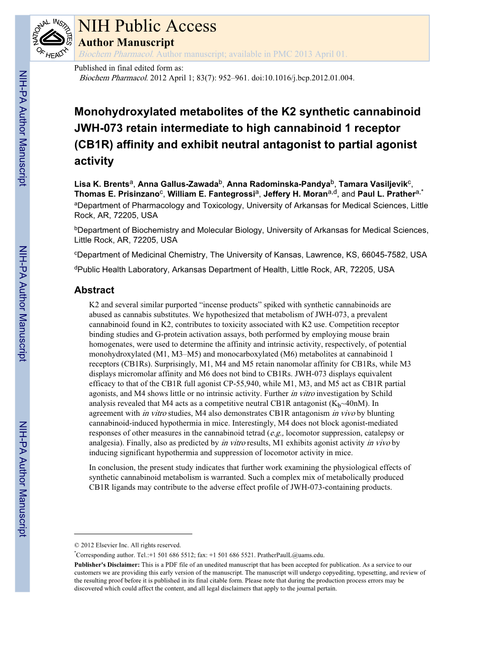 NIH Public Access Author Manuscript Biochem Pharmacol