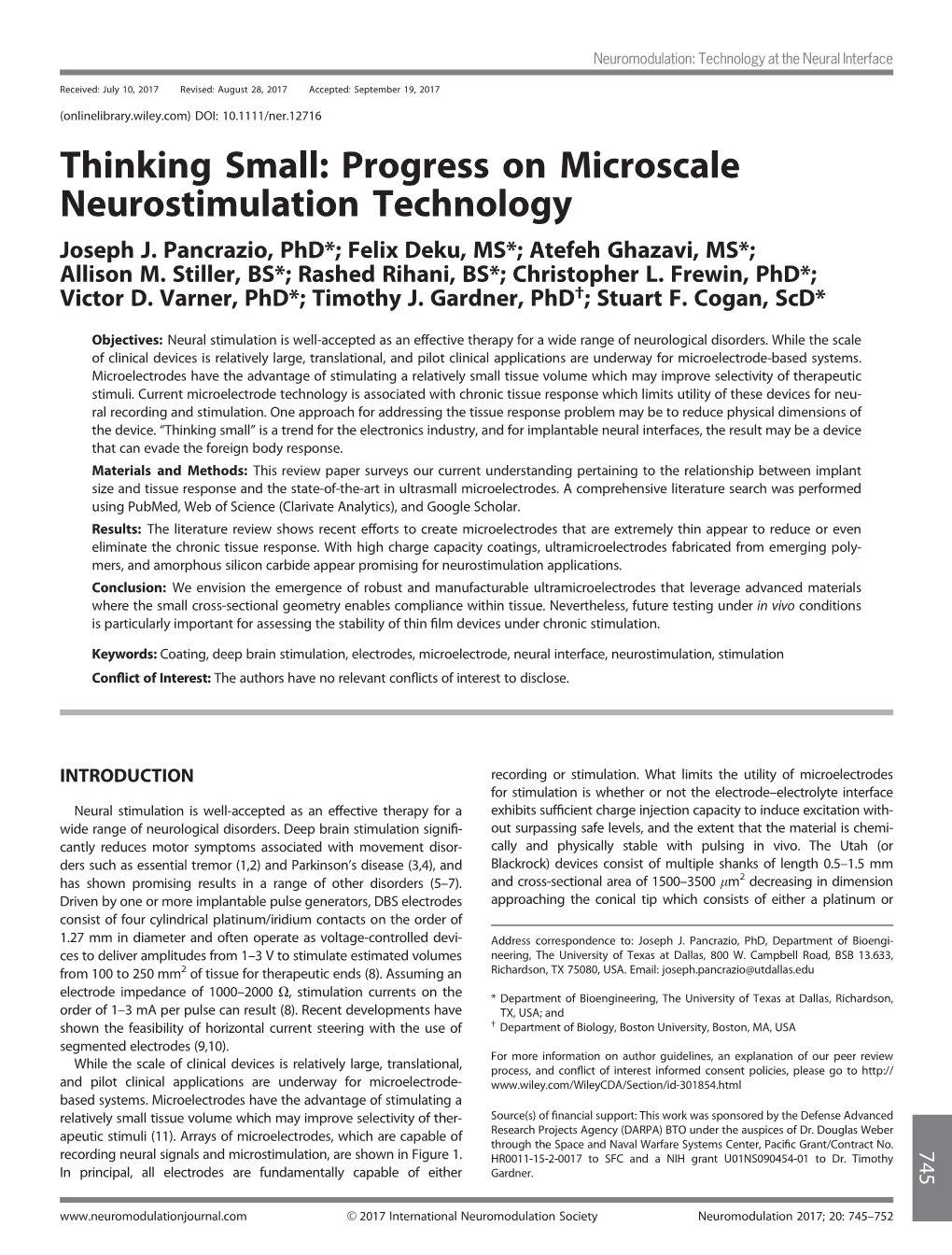Thinking Small: Progress on Microscale Neurostimulation Technology Joseph J