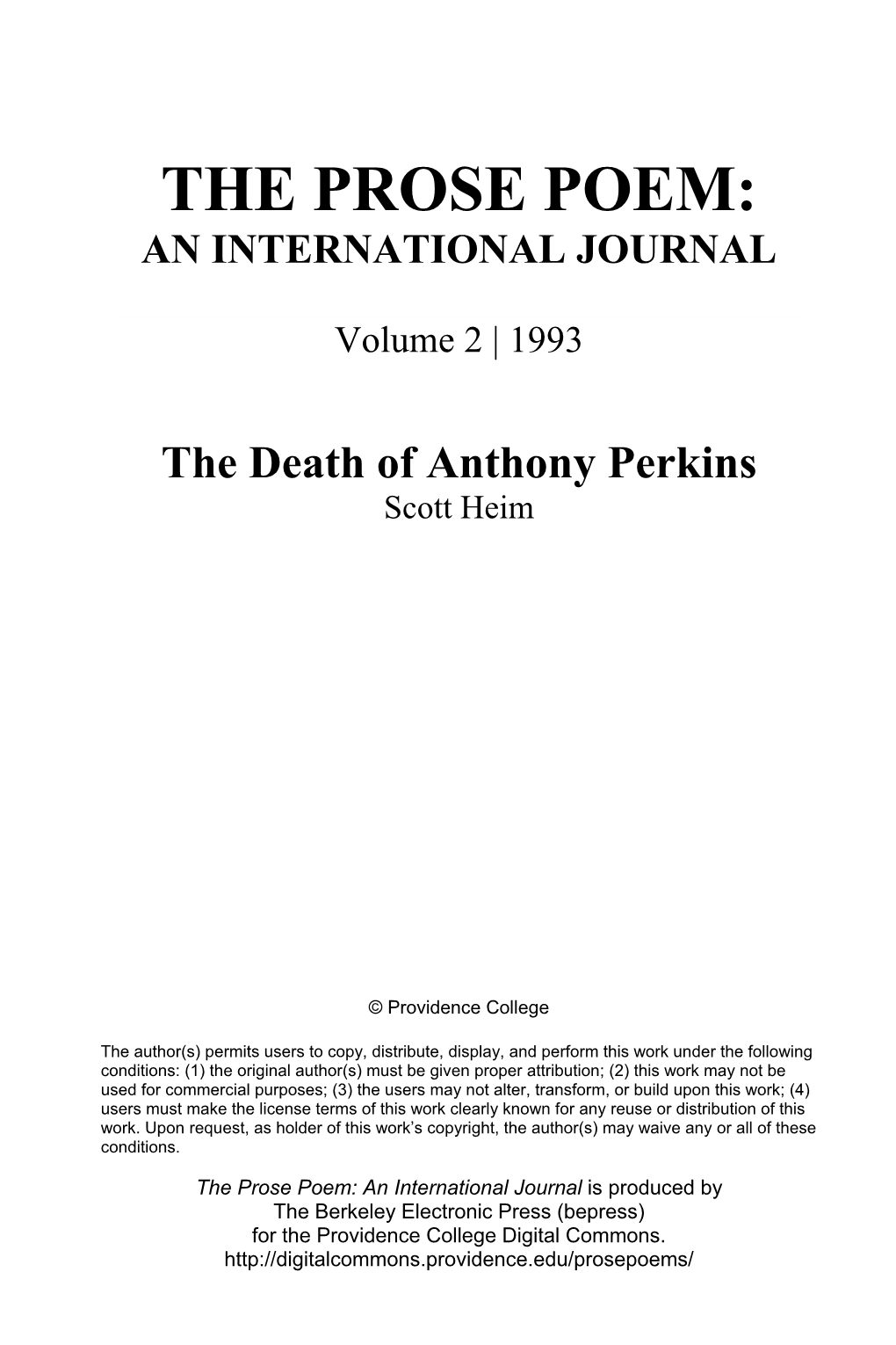 The Death of Anthony Perkins Scott Heim