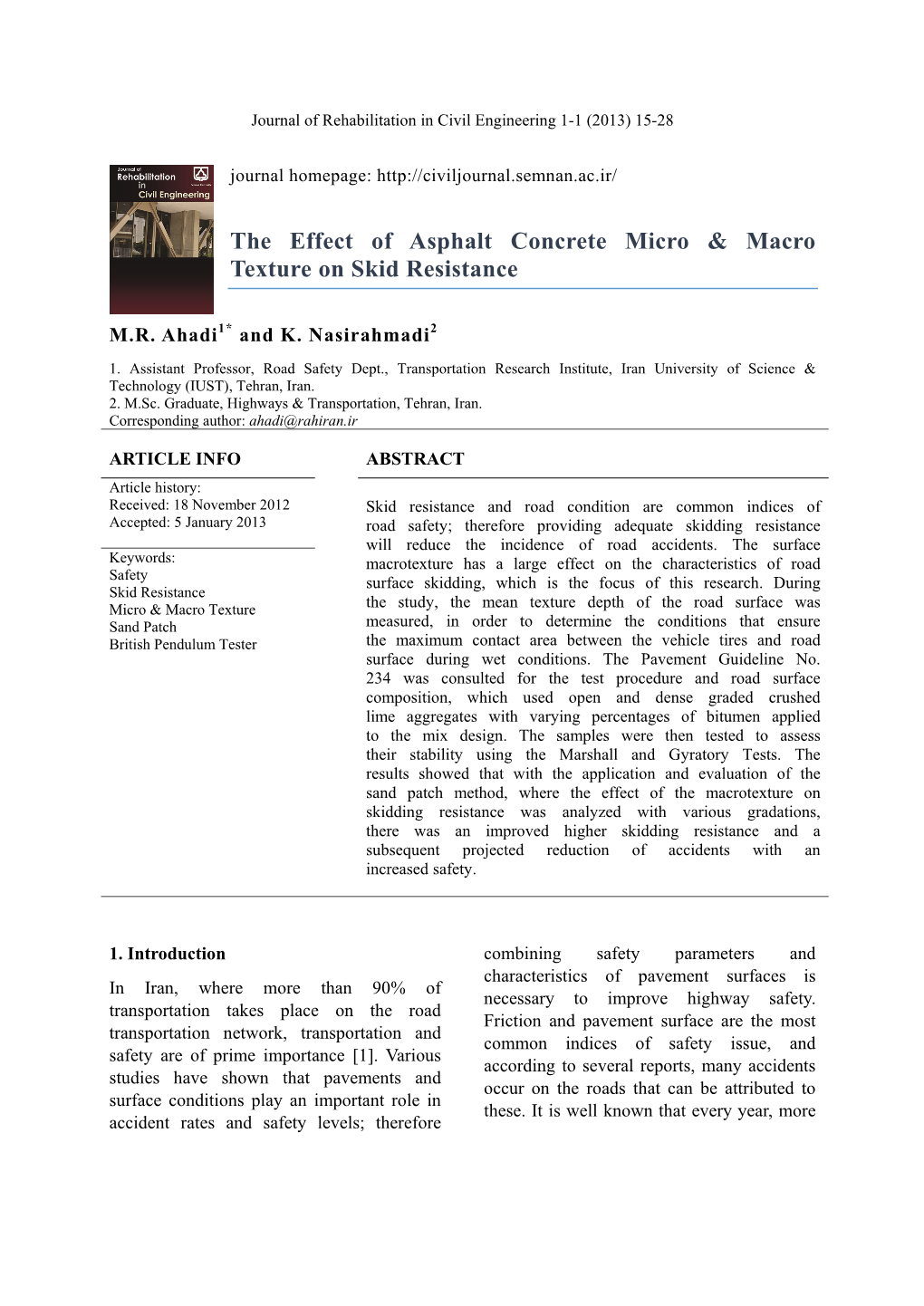 The Effect of Asphalt Concrete Micro & Macro Texture on Skid Resistance