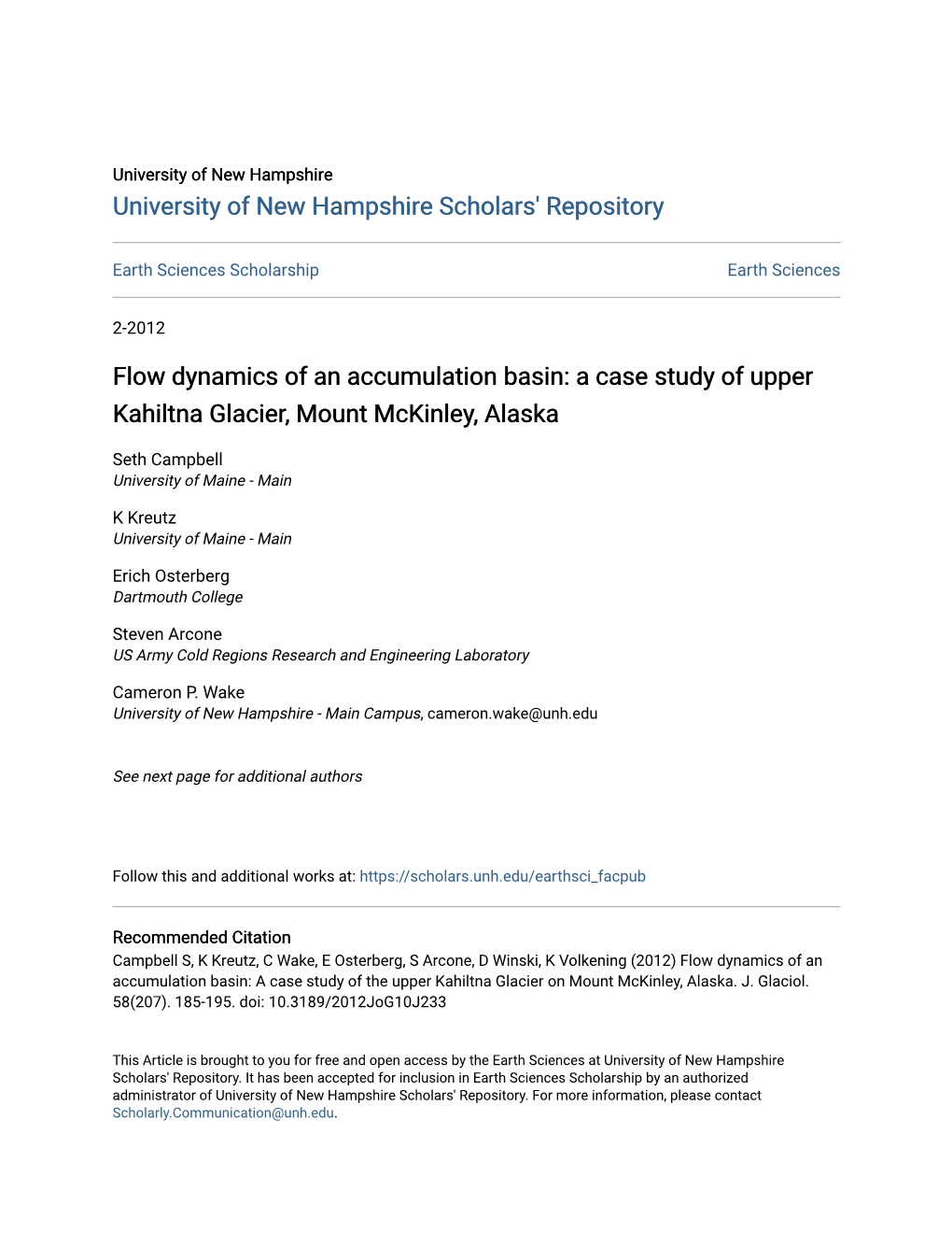 A Case Study of Upper Kahiltna Glacier, Mount Mckinley, Alaska