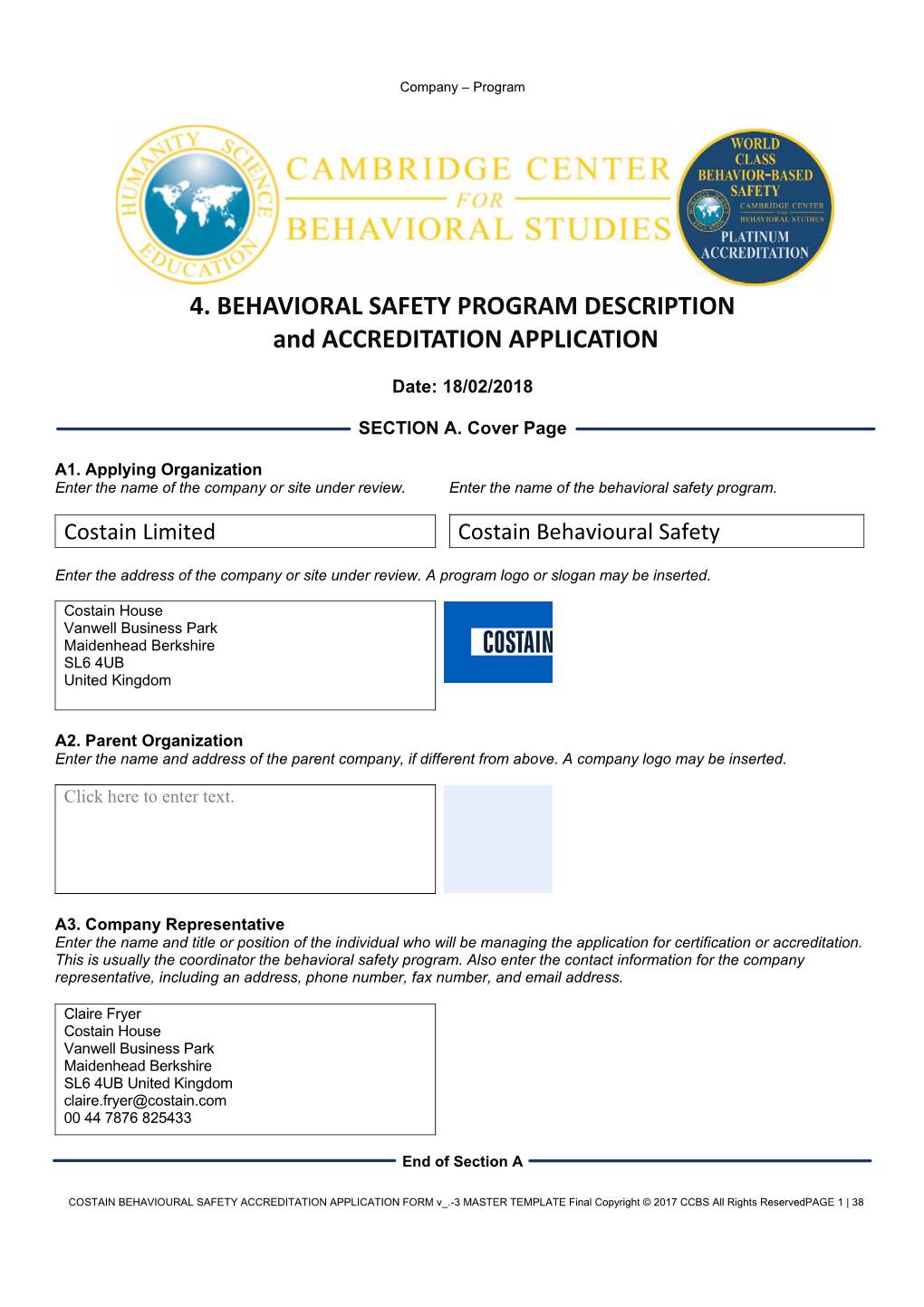 4. BEHAVIORAL SAFETY PROGRAM DESCRIPTION and ACCREDITATION APPLICATION