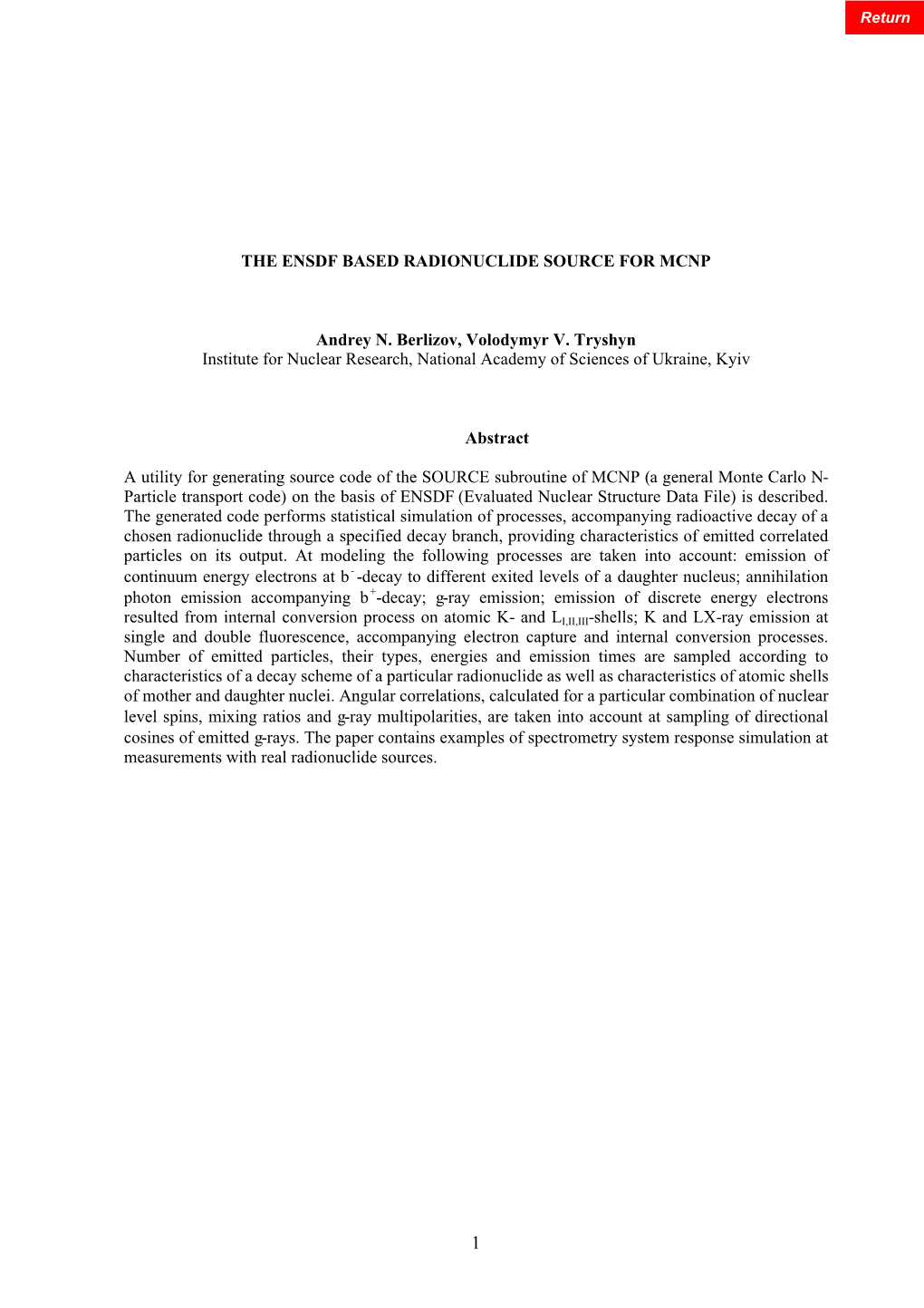 The Ensdf Based Radionuclide Source for Mcnp