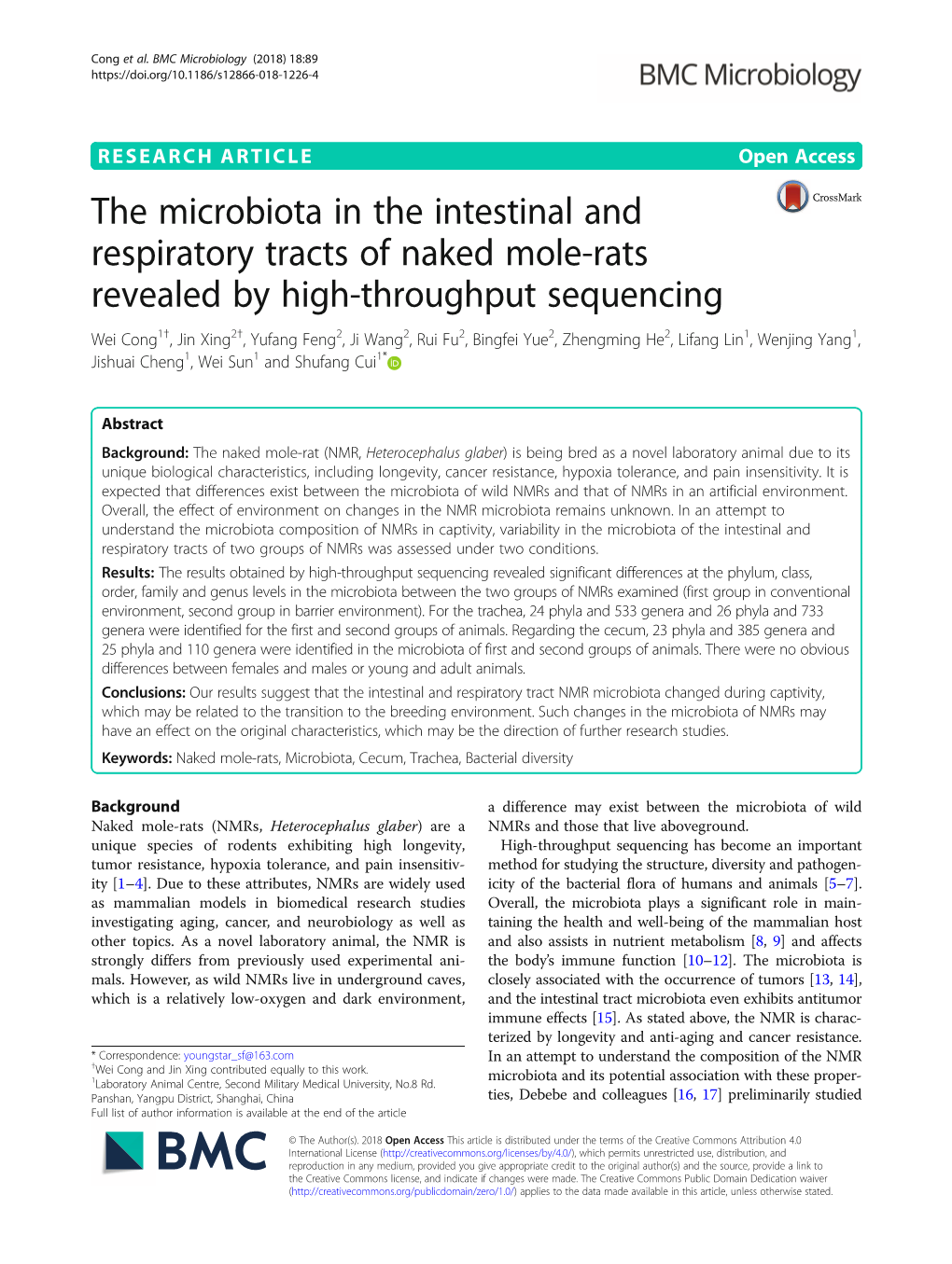 The Microbiota in the Intestinal and Respiratory Tracts of Naked Mole-Rats