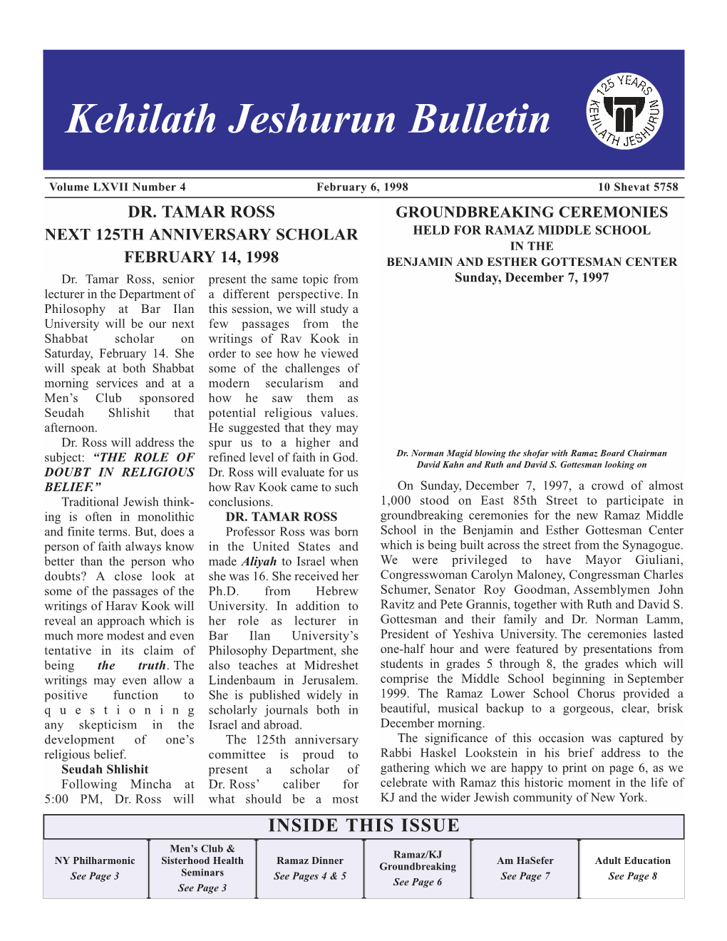 Kehilath Jeshurun Bulletin