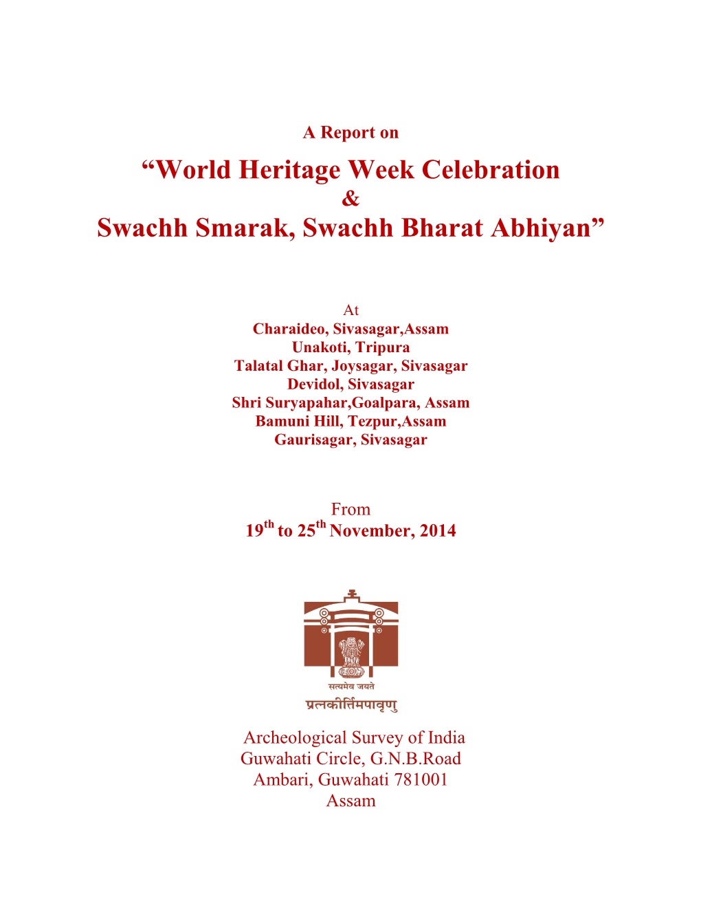 World Heritage Week Celebration Swachh Smarak
