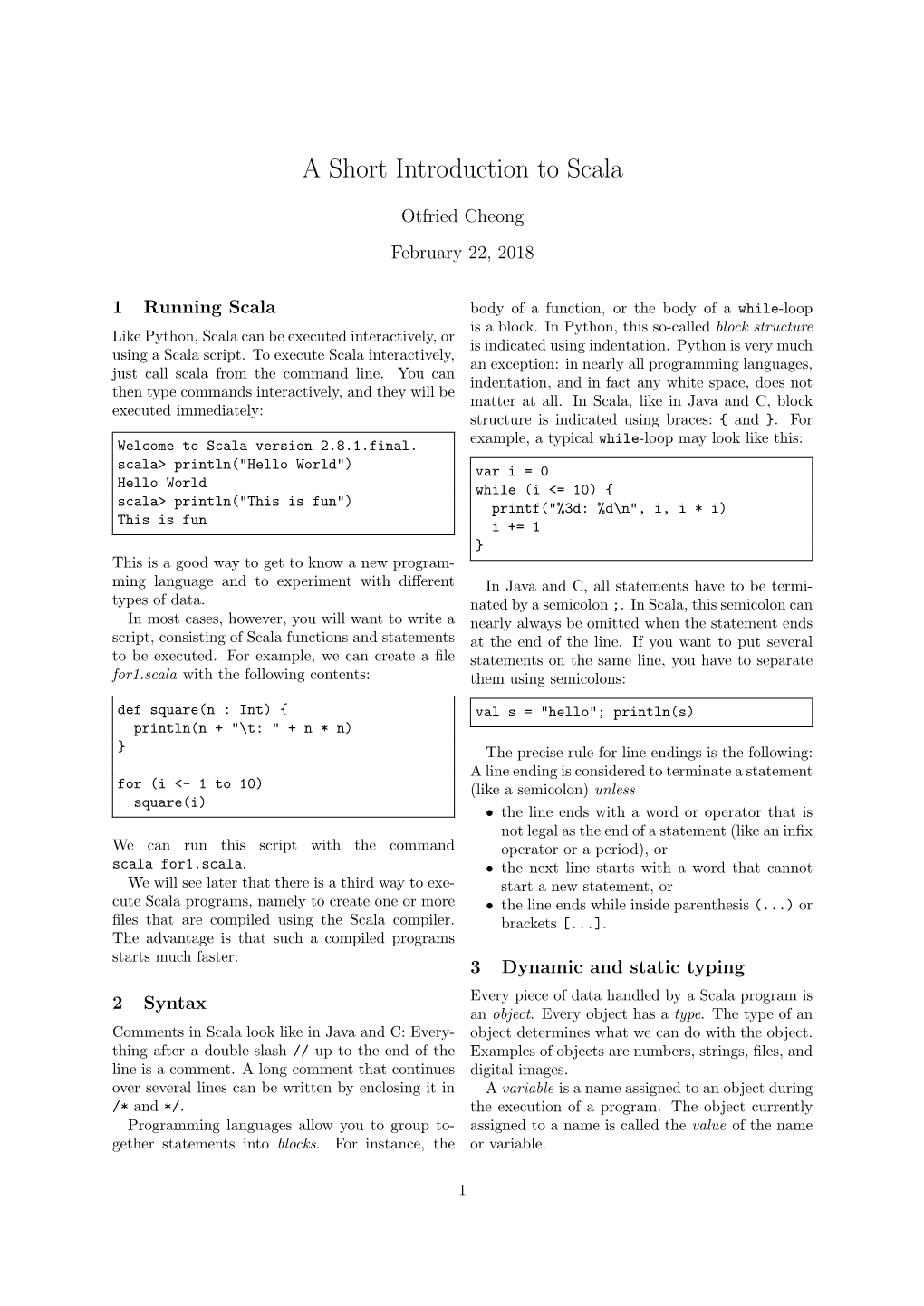 A Short Introduction to Scala