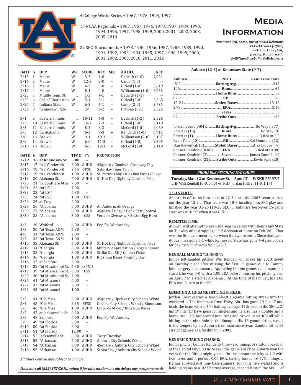 16 2 Maine W 12-3 2-0 -- Camp (1-0) -- .282